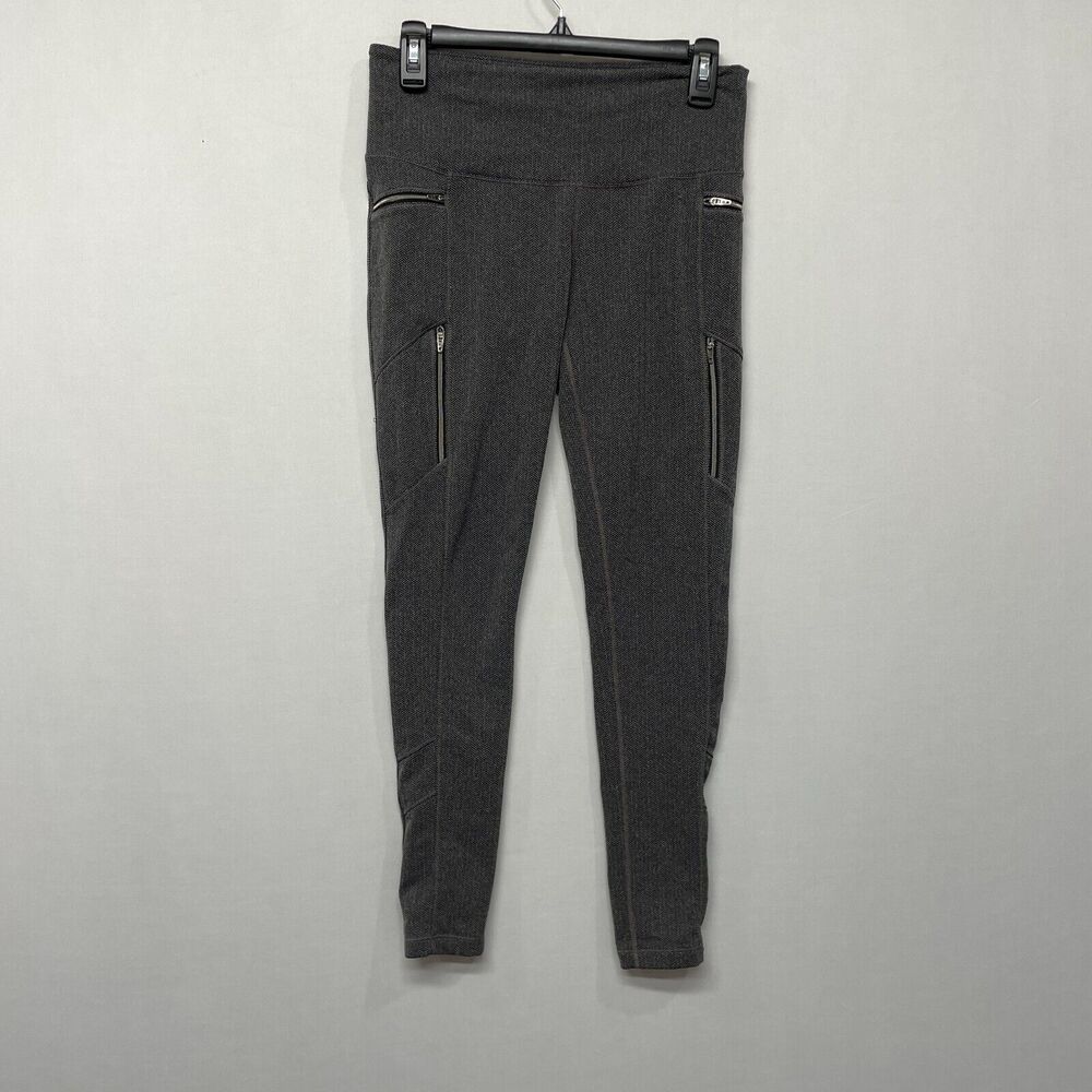 Athleta Sly Drifter Zipper Pockets Gray Herringbone Leggings Size Medium M223 -9